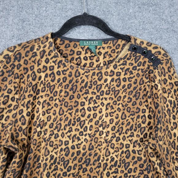 LAUREN RALPH LAUREN Leopard Animal Print Cuffed 3/4 Sleeve Snap Top SIZE XL - Picture 3 of 9